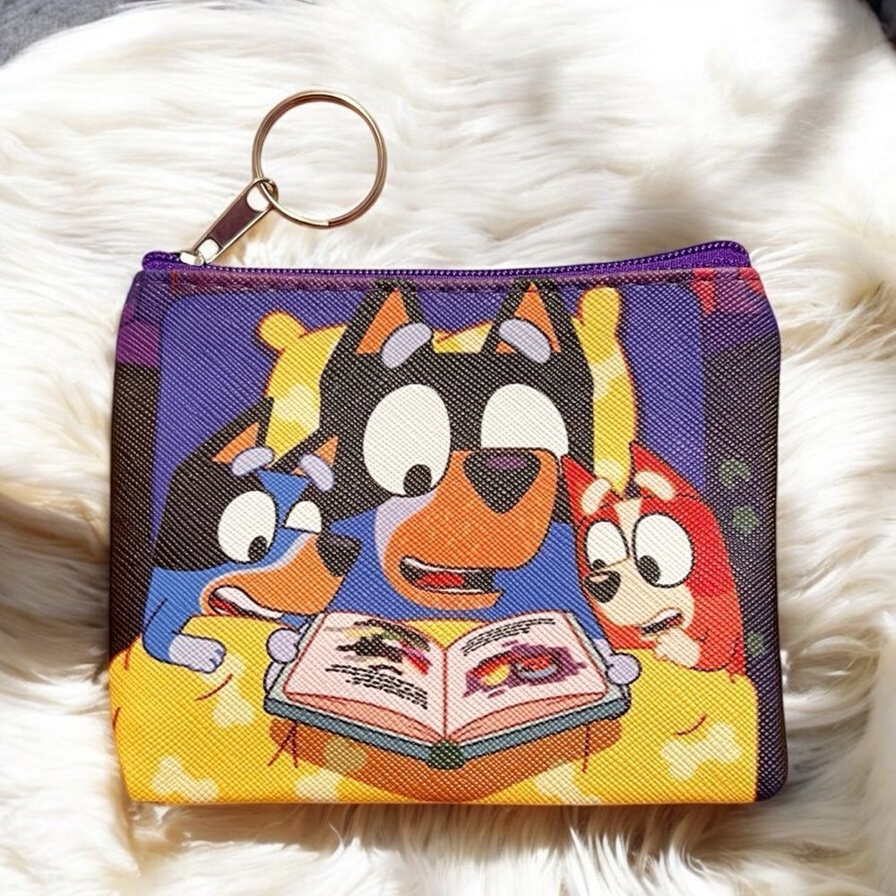 🤯5/$25🤯 Bluey Dad And Kids Reading Coin Purse Keychain - Picture 2 of 2